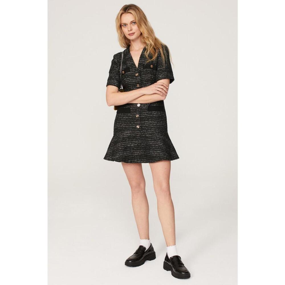 Sandro Tweed Mini Dress Size 38 with Missing Buttons